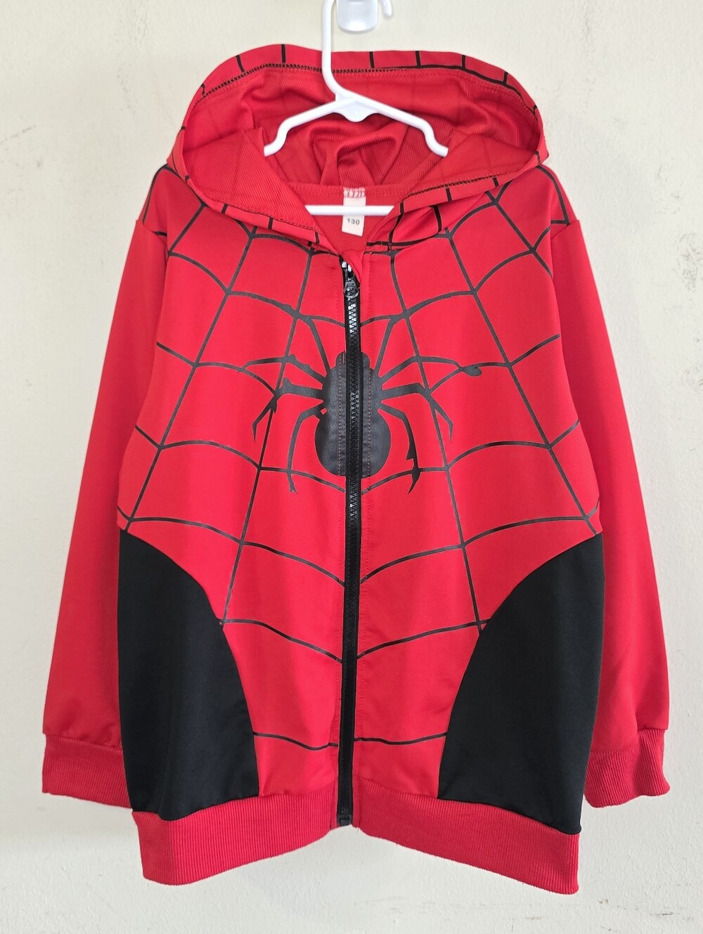 Spider Web Superhero Zip Hoodie Boys 130 Red Black Spider Graphic Costume